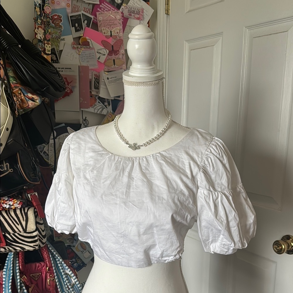 For love and lemons white tie open back blouse medium